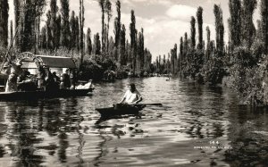 Vintage Postcard RPPC Photo Mexicans on Canoes and Boats Xochimilco Mexico