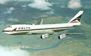 Vintage Postcard View of The Fly Delta's 747 Superjets Airplane Transportation