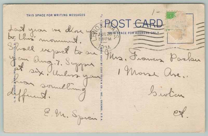 Mount Greylock Summit Massachusetts~State War Memorial~1940s Linen Postcard