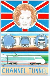 MARGARET THATCHER British Flag CHANNEL TUNNEL Patrick Hamm Design 4x6 Postcard