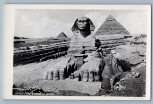 Cairo Egypt Postcard Two Pyramids and Excavated Sphinx c1940's RPPC Photo