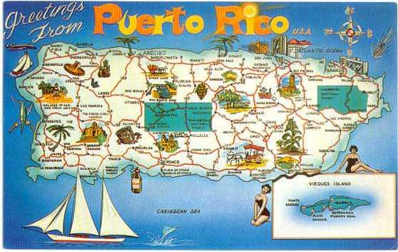 Greetings from Puerto Rico, U.S.A.. Chrome Map Card