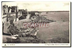 Postcard Old St Malo La Plage Bon Secours high Maree