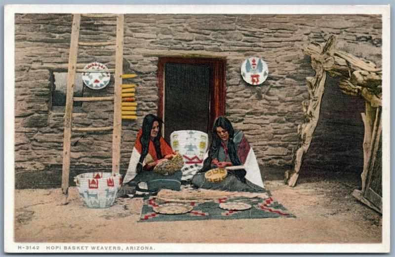 ARIZONA HOPI INDIAN BASKET WEAVERS ANTIQUE POSTCARD