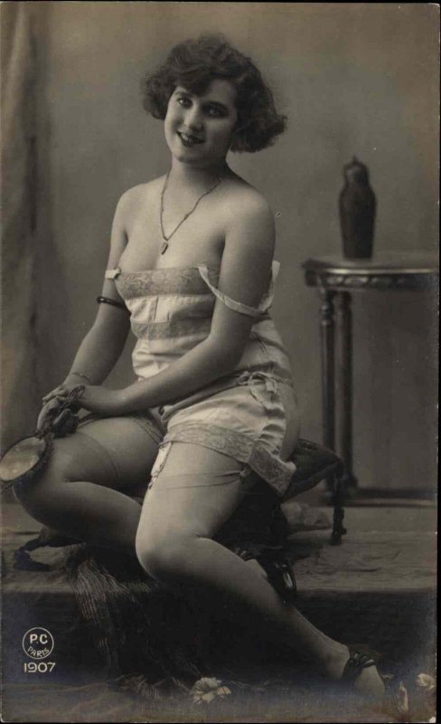 Risque Semi Nude Woman Lingerie PC Paris #197 c1915 Real Photo Postcard