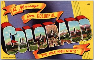 A Message From Colorful Colorado A Mile High State Large Letter Postcard