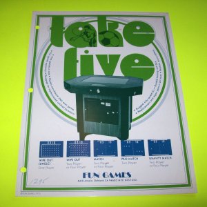 TAKE FIVE 1975 ORIGINAL VIDEO ARCADE GAME SALE FLYER Vintage Retro Artwork Promo