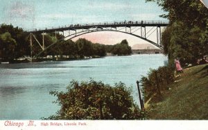 Vintage Postcard 1907 View of High Bridge Lincoln Park Chicago Illinois ILL