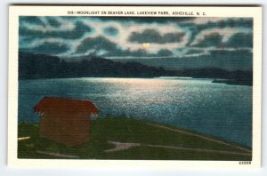 Moonlight On Beaver Lake Lakeview Park Asheville North Carolina Postcard Linen