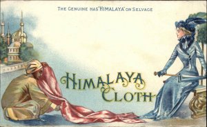 Himalaya Cloth Rich White Woman Indian Man Shows Fabric c1905 Postcard