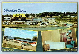 Kenora Ontario Canada Postcard Harbor Motel 1974 Multiview Vintage Posted