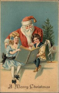 Christmas Santa Claus and Children Reading Picture Book c1910 Vintage Postcard