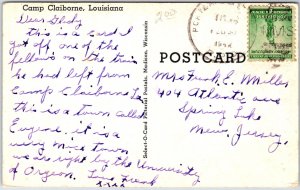 VINTAGE POSTCARD AERIAL VIEW OF U.S. ARMY MILITARY CAMP CLAIBONE LOUISIANA 1944