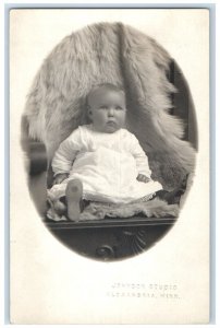 c1910's Cute Baby Girl Sat On Chair Fur Alexandria Minnesota RPPC Photo Postcard