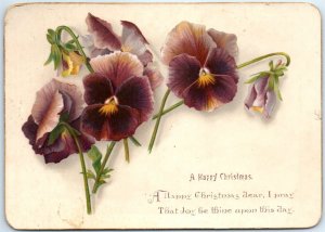 Flowers Art Print with Message - A Happy Christmas - Christmas Greeting Card