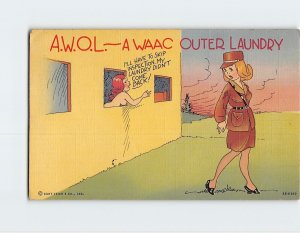 Postcard A.W.O.L.~A Waac Outer Laundry with Ladies Humor Comic Art Print