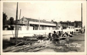 Batavia Java Indonesia Women Washing Clothes Laundry Real Photo Postcard