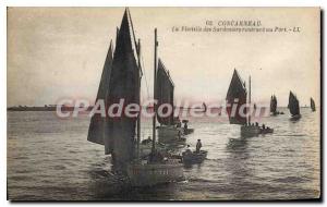 Old Postcard Concarneau Flotilla of Sardine boats returning to port