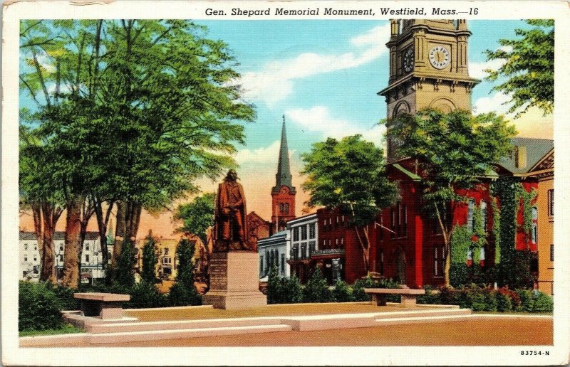 Gen Shepard Memorial Monument Westfield Mass 16 Postcard Divided Back 1940s PM 