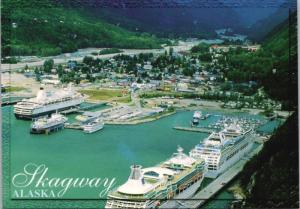 Cruise Ships in Port Skagway Alaska AK Birdseye Unused Vintage Postcard D41