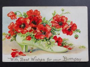 Embossed Poppies Postcard: Poppies in a Shoe - Donation to R.B.L.