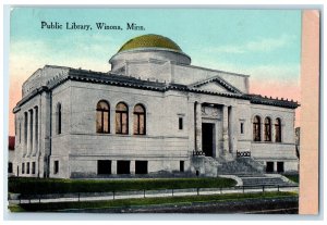 1913 Public Library Exterior Roadside Winona Minnesota MN Posted Sunset Postcard