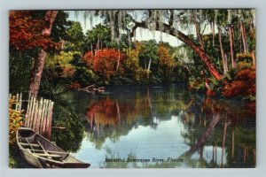 Suwannee River FL- Florida, Scenic Greetings, Water View, Linen Postcard 