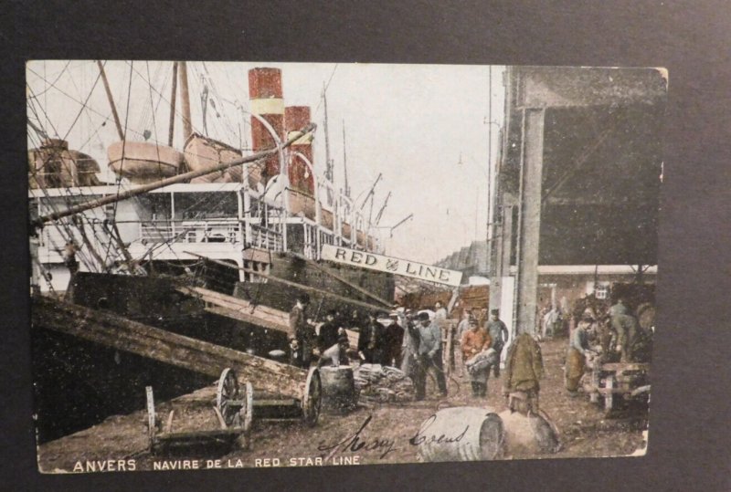 1907 Ship Postcard Cover From Anvers to Seattle WA Anvers Navire De la Red Star