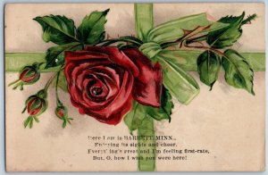 c1900s Barrett, MN Greetings Poem Custom Town Embossed Rose Germany PC Minn A194