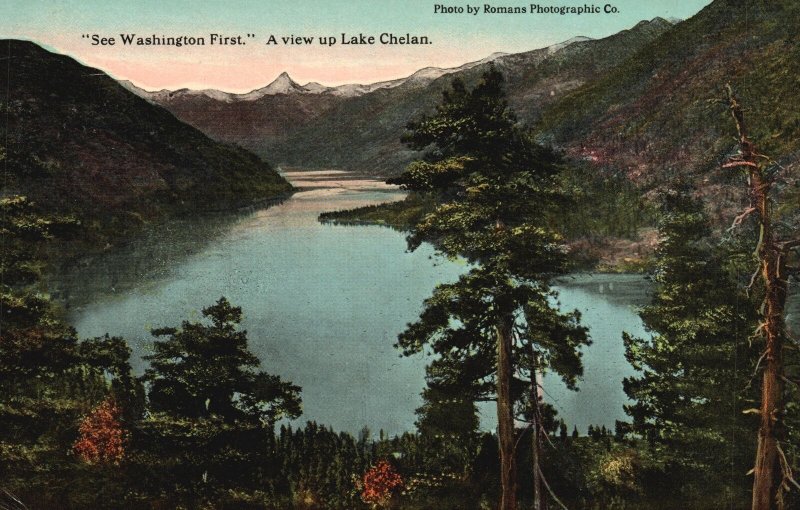 Vintage Postcard 1915 See Washington First View Up Lake Chelan County Washington