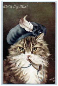 Barnes Artist Signed Postcard Cute Cat Kitten Little Boy Blue Oilette Tuck's