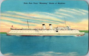 State Auto Ferry Munising, Straits of Mackinac MI c1955 Vintage Postcard L71