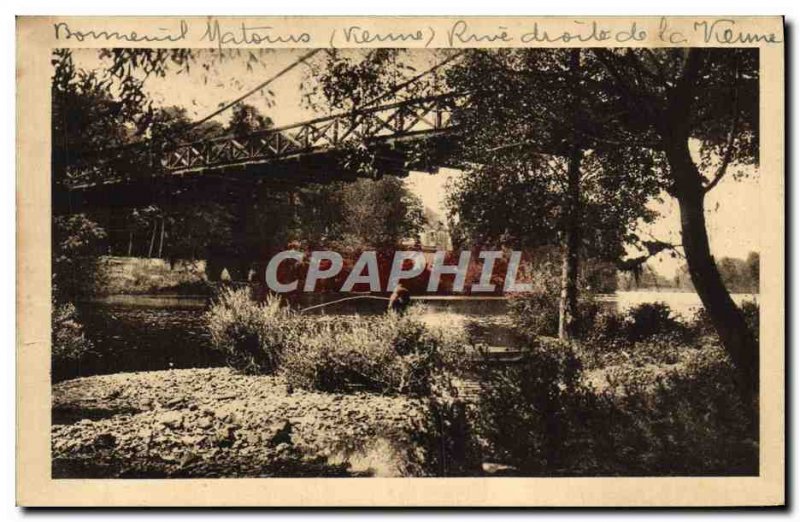 Old Postcard bonneuil Matours suspension bridge right bank of the Vienna Fish...