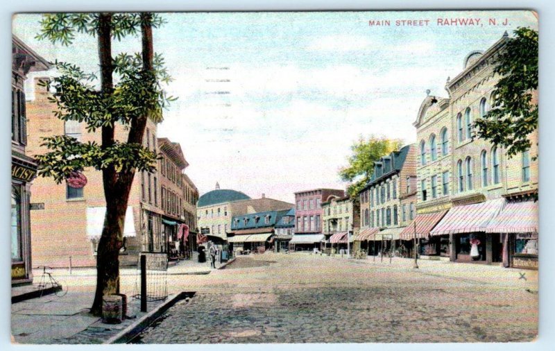 RAHWAY, New Jersey NJ ~ MAIN STREET Scene 1910 Union County Postcard 