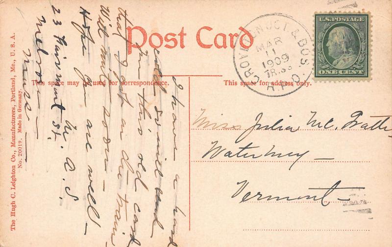 Waterfront Yacht Club Slip, Burlington, Vermont, Early Postcard, Used in 1909