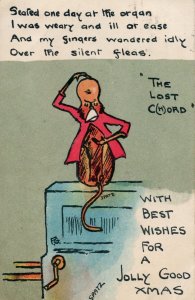 Monkey Grinder Organ Old Spatz Christmas Comic Postcard