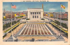 War Memorial, Plaza Baltimore, Maryland MD Postcards