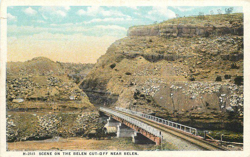 Harvey 1920s New Mexico Scene Belen Cut off postcard 5123