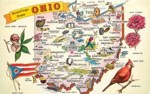 Ayers 1960 Map Attractions Ohio Tichnor postcard 9302