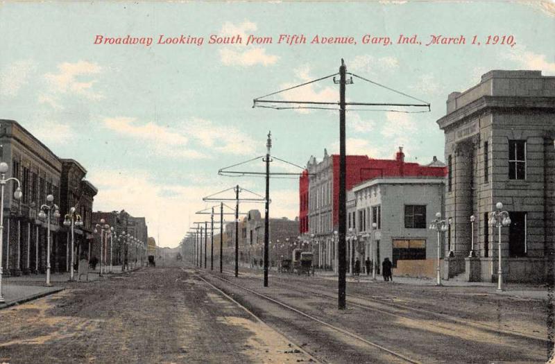 Gary Indiana Broadway Looking South Street Scene Antique Postcard K24046
