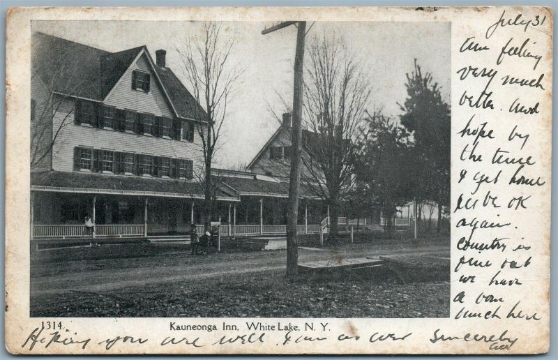 WHITE LAKE NY KAUNEONGA INN 1906 UNDIVIDED ANTIQUE POSTCARD 