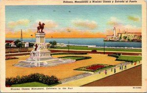 Vtg Havana Cuba Maximo Gomez Monument and Entrance to Port Linen Postcard