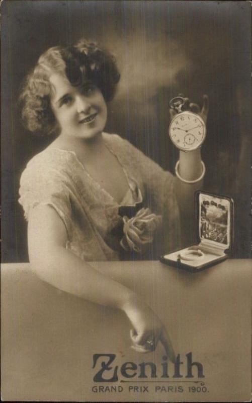 Beautiful Woman Adv Zenith Pocket Watches Grand Prix Paris 1900 RPPC dcn