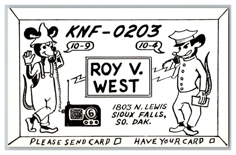 Postcard QSL Radio Card From Sioux Falls So. Dak. South Dakota KNF-0203 