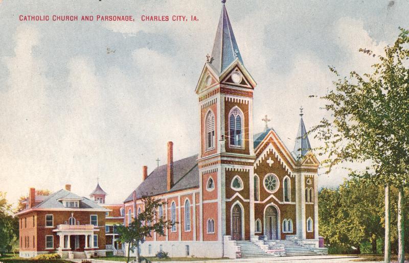 US  PC1760 CATHOLIC CHURCH AND PARSONAGE, CHARLES CITY, LA