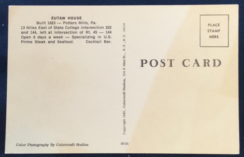 Postcard Unused Eutaw House Potters Mills PA LB