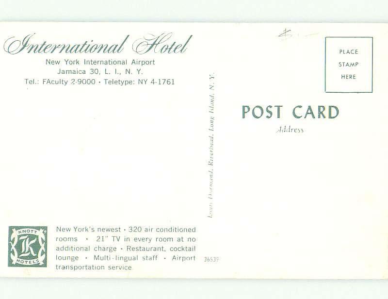 Unused Pre-1980 INTERNATIONAL HOTEL Long Island - Jamaica New York NY hr4474@