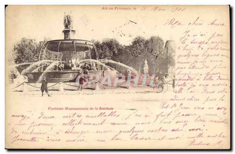 Old Postcard Aix in Provence monumental fountain of the Rotunda