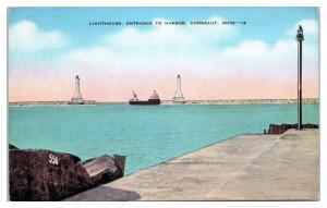 Mid-1900s Harbor Entrance Lighthouse, Conneaut, OH Postcard