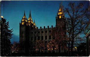 Mormon Temple Salt Lake City Utah Christmas Lights Hal Rumel Postcard Vintage